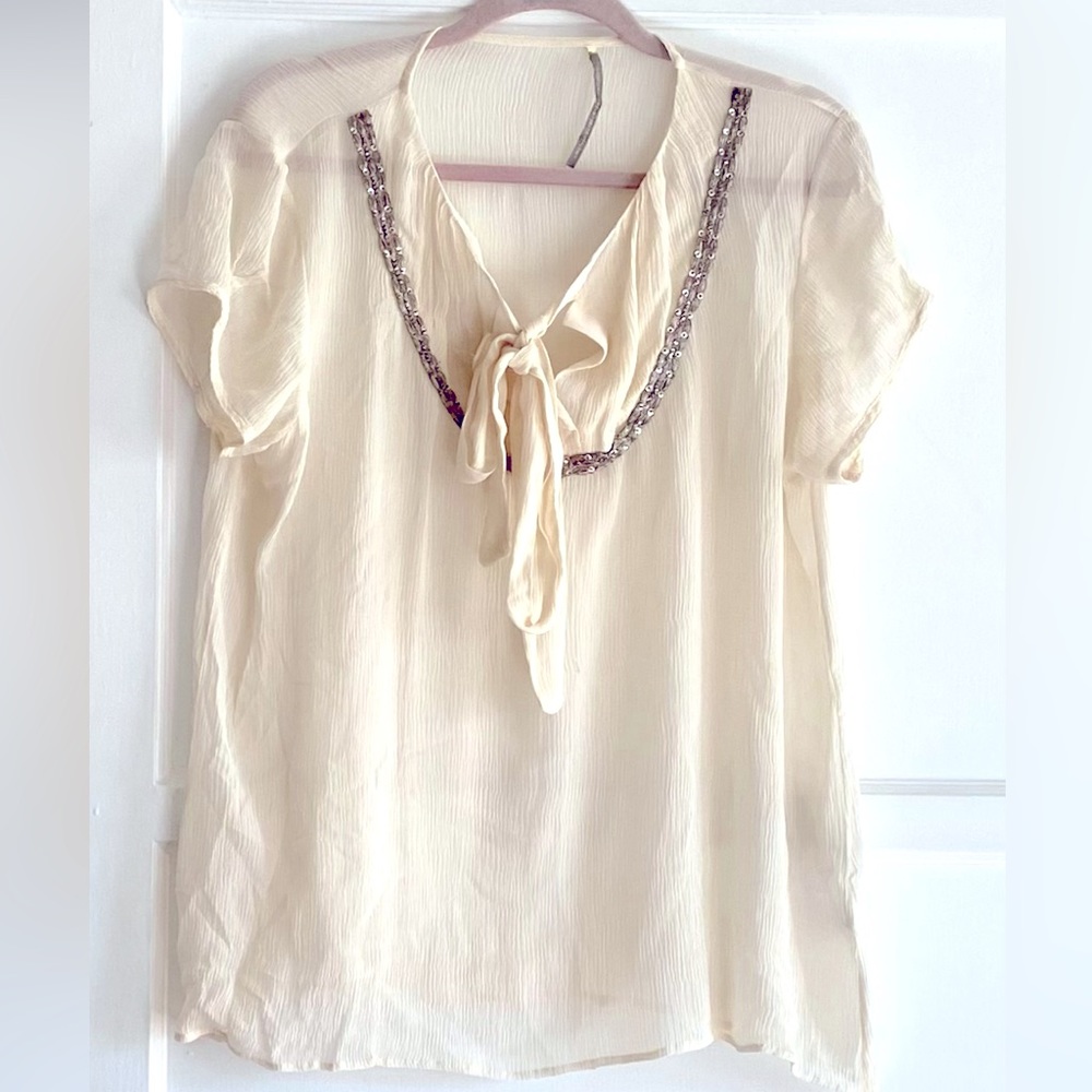 Twelfth Street by Cynthia Vincent Vintage Silk Metallic Embroidered Silk Blouse